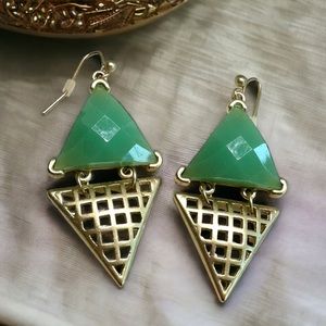 Womens brand-new earrings retro style green art deco mid-century modern Spring